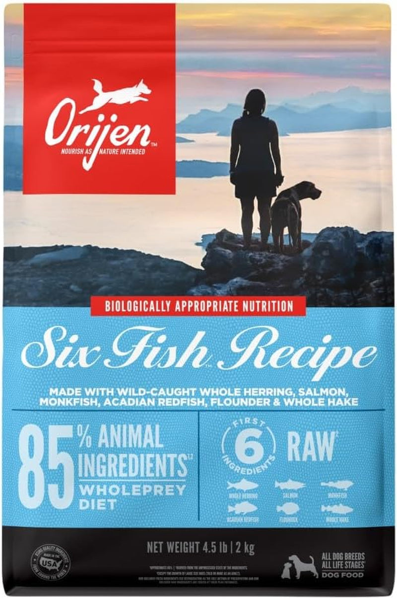 ORIJEN Six Fish Dry Dog Food, Grain Free and Chicken Free Dog Food, Fresh or Raw Ingredients, 4.5Lb