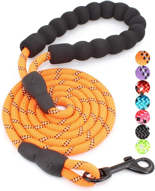 BAAPET 2/4/5/6 FT Dog Leash with Comfortable Padded Handle and Highly Reflective Threads for Small Medium and Large Dogs (5FT-1/3'', Orange)