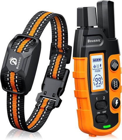 Bousnic Dog Shock Collar - 3300Ft Training Collar with Remote for 5-120Lbs Small Medium Large Dogs Rechargeable Waterproof E Collar with Beep (1-8), Shake(1-16), Safe Shock(1-99) Modes (Blue)