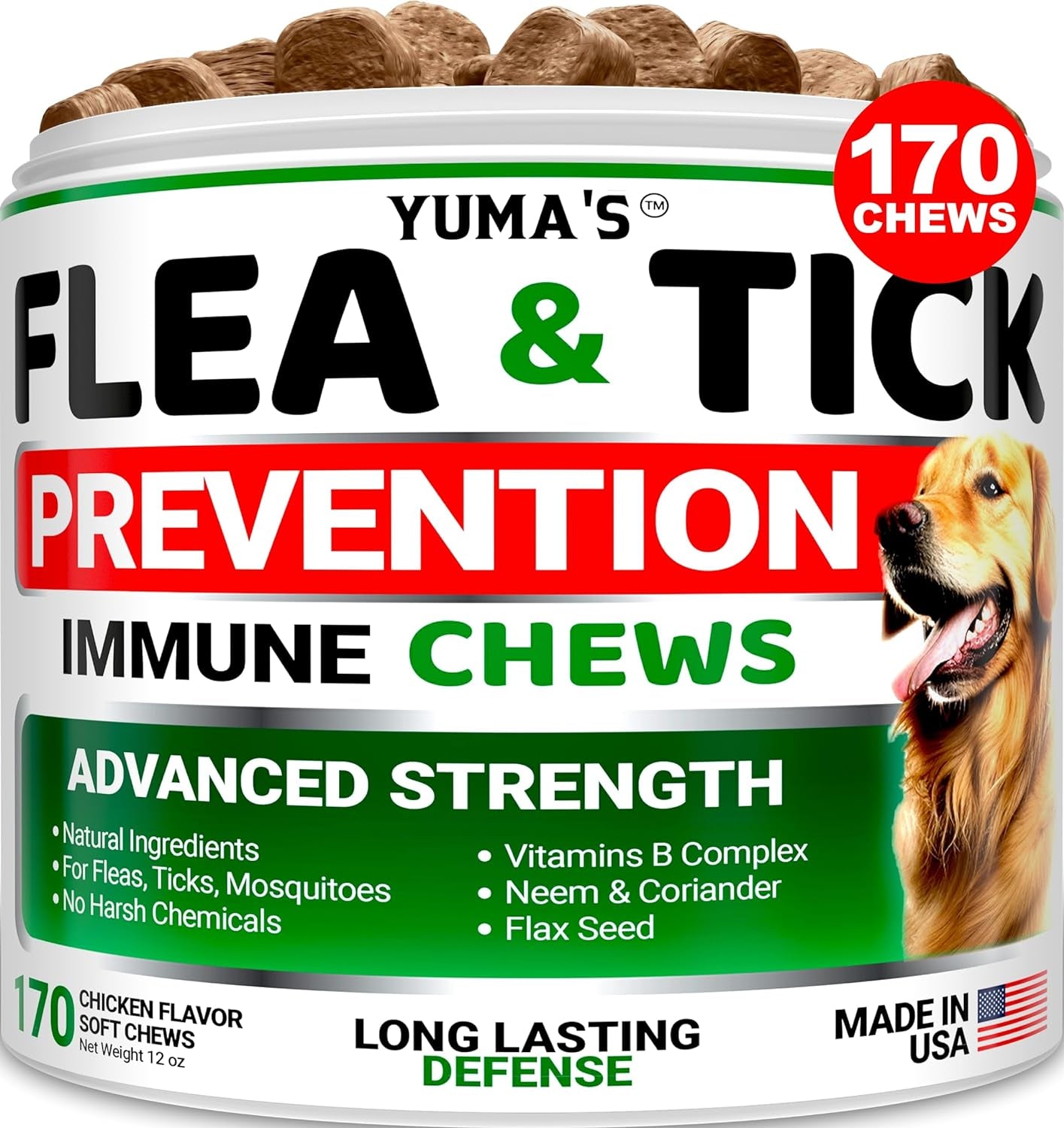 Flea and Tick Prevention for Dogs Chewables - 170 Treats - Natural Dog Flea and Tick Treatment Chewable - Flea and Tick Chews for Dogs - Soft Oral Flea Pills for Dogs - All Breeds & Ages - Made in USA