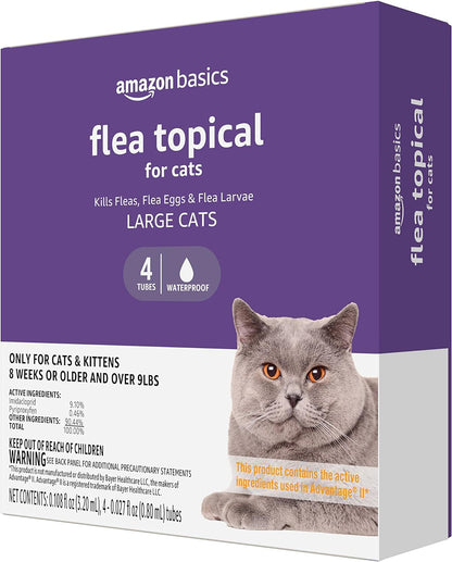 Amazon Basics Flea Topical for Large Cats (Over 9 Pounds), 4 Count (Previously Solimo)