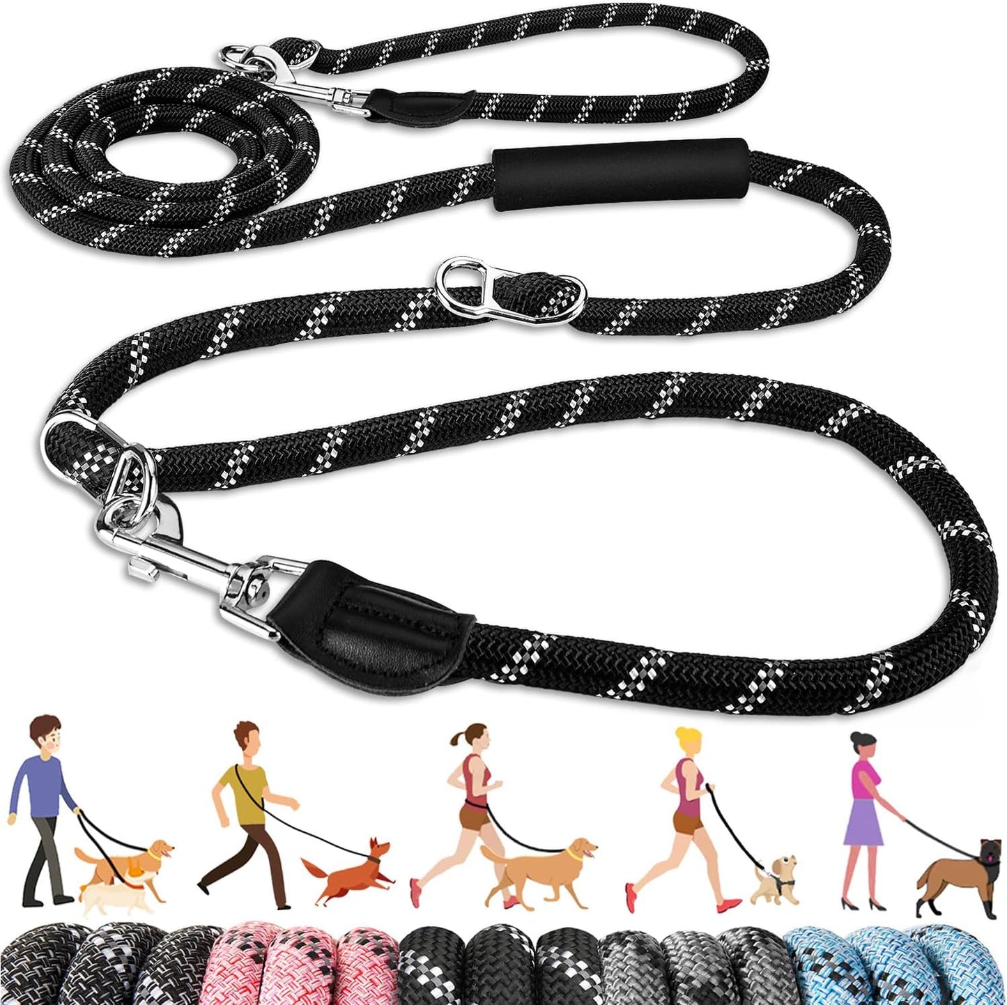 Lukovee Hands Free Dog Leash, 10FT Adjustable Dog Training Leash 1/2 Inch Nylon Heavy Duty Lead No Pull for Large Medium Dogs, Tangle Free Reflective Waist Leash for Dog Walking Running, Blue