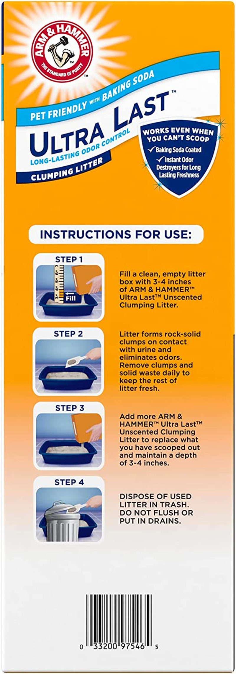 Arm & Hammer Arm Hammer Ultra Last Unscented Clumping Cat Litter, Multicat 18Lb, Pet Friendly with Baking Soda