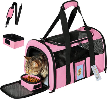 Extra Large Pet Carrier 20 Lbs+, Soft Sided Cat Carriers for Large Cats under 25 Lbs, Folding Big Dog Carrier 20"X13"X13", Cat Carrier for 2 Cats Travel Carrier -Large- Pink