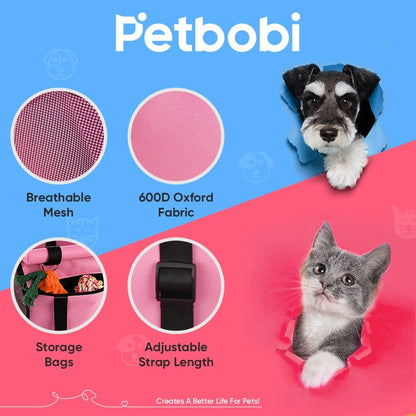 Petbobi Pet Reinforce Car Booster Seat for Dog Cat Portable and Breathable Bag with Seat Belt Dog Carrier Safety Stable for Travel Look Out,With Clip on Leash with PVC Tube, Pink