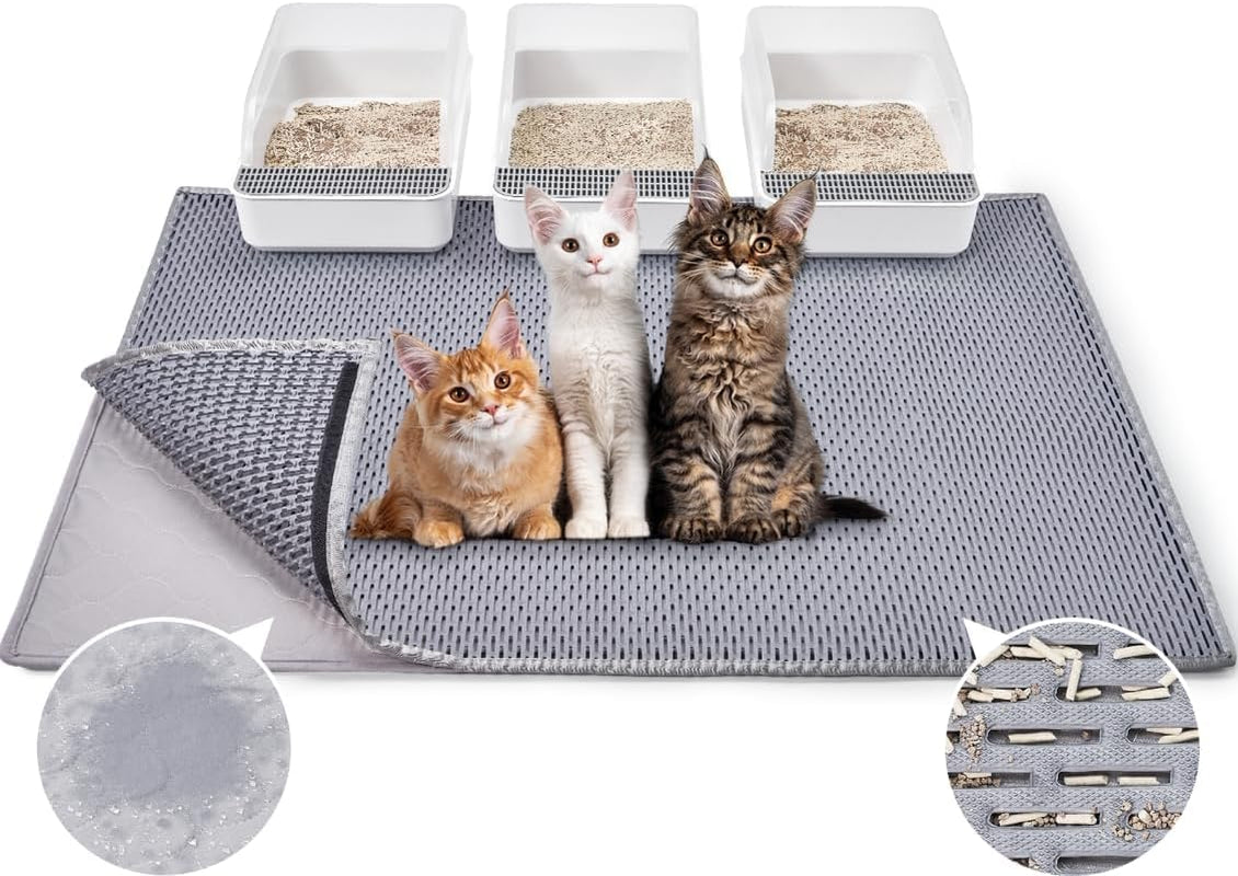 Burgeonnest 45"X 32" Cat Litter Mat, Velcro Design, Washable Extra Large XL Kitty Litter Trapping Mat, Smooth and Comfortable Material Litter Box Mat, Fewer Creases