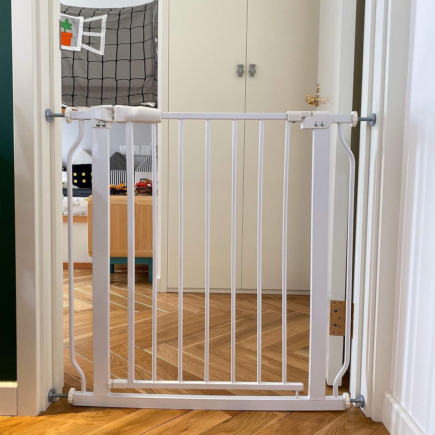 Balancefrom Easy Walk-Thru Safety Gate for Doorways and Stairways with Auto-Close/Hold-Open Features, 30-Inch Tall, Fits 29.1 - 33.8 Inch Openings, White