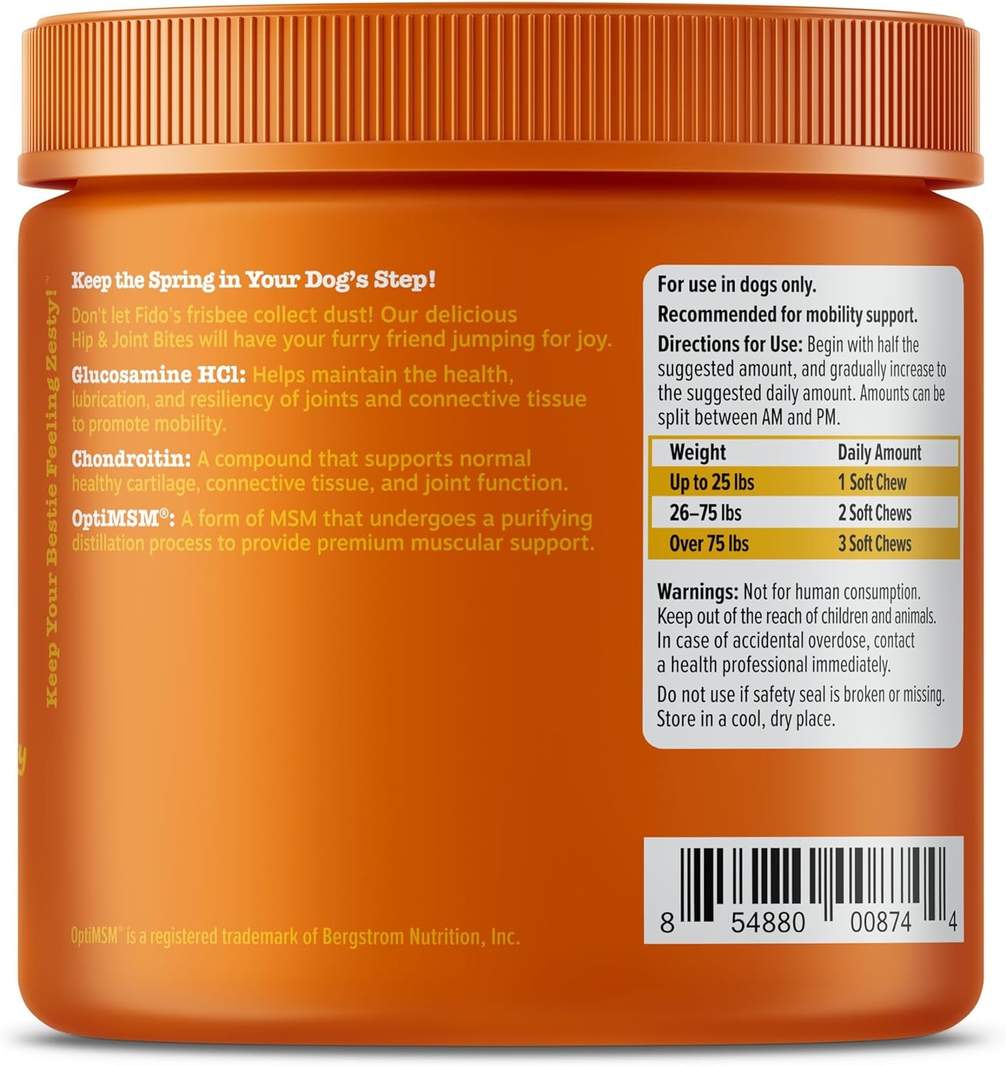 Zesty Paws Hip and Joint Supplement for Dogs - Glucosamine for Dog Joint Supplement - with Chondroitin, MSM, Vitamins C and E for Dog Joint Relief - Mobility Bites Duck – 250 Count