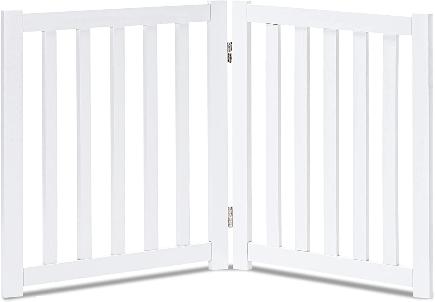 LZRS Solid Hardwood Freestanding Pet Gate,Wooden Dog Gates for Doorways,Nature Wood Dog Gates for the House,Dog Gate for Stairs,Freestanding Indoor Gate Safety Fence,White,24" Height-2 Panels