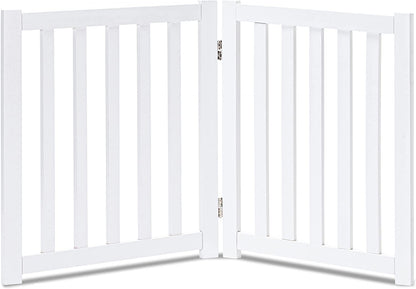 LZRS Solid Hardwood Freestanding Pet Gate,Wooden Dog Gates for Doorways,Nature Wood Dog Gates for the House,Dog Gate for Stairs,Freestanding Indoor Gate Safety Fence,White,30" Height-4 Panels