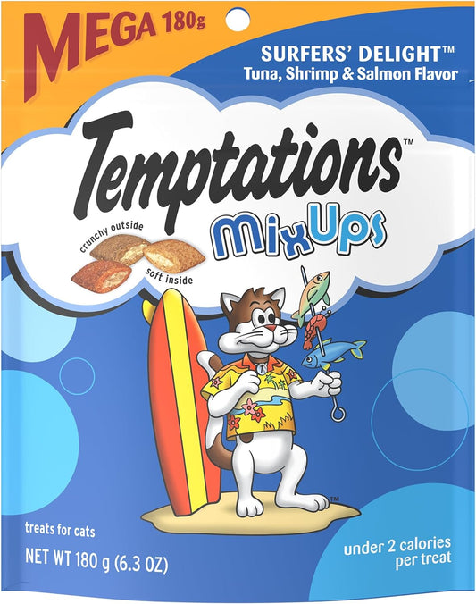 TEMPTATIONS MIXUPS Crunchy and Soft Cat Treats Surfer'S Delight Flavor, 6.3 Oz. Pouch, Pack of 10