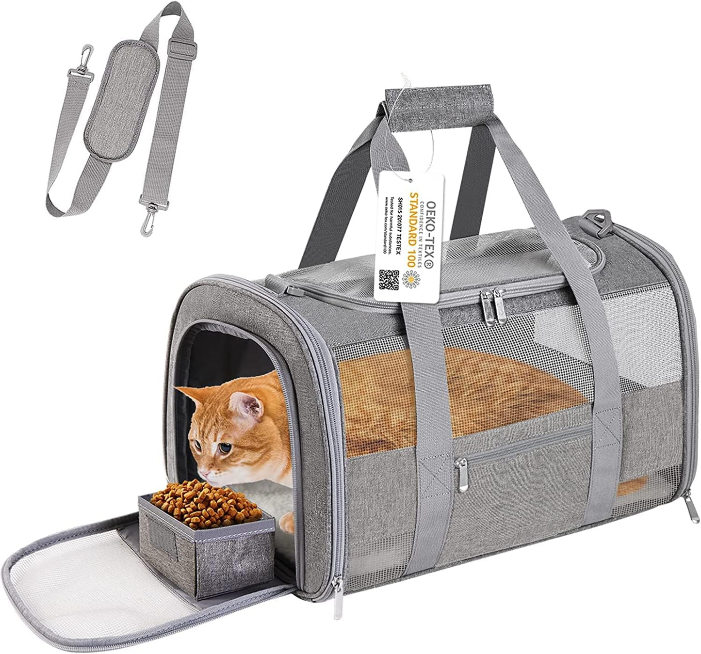 Large Cat Carrier Dog Carrier, Pet Carrier for 2 Cats Large Cats, Dog Carrier for Medium Small Dogs, Collapsible Soft Sided Pet Carrier for Cats Dogs Puppy of 25 Lbs, Grey