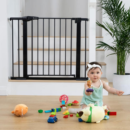 COMOMY 30" Tall Baby Gate for Stairs Doorways, Fits Openings 29.5" to 40.5" Wide, Auto Close Extra Wide Dog Gate for House, Pressure Mounted Easy Walk through Pet Gate with Door, Black