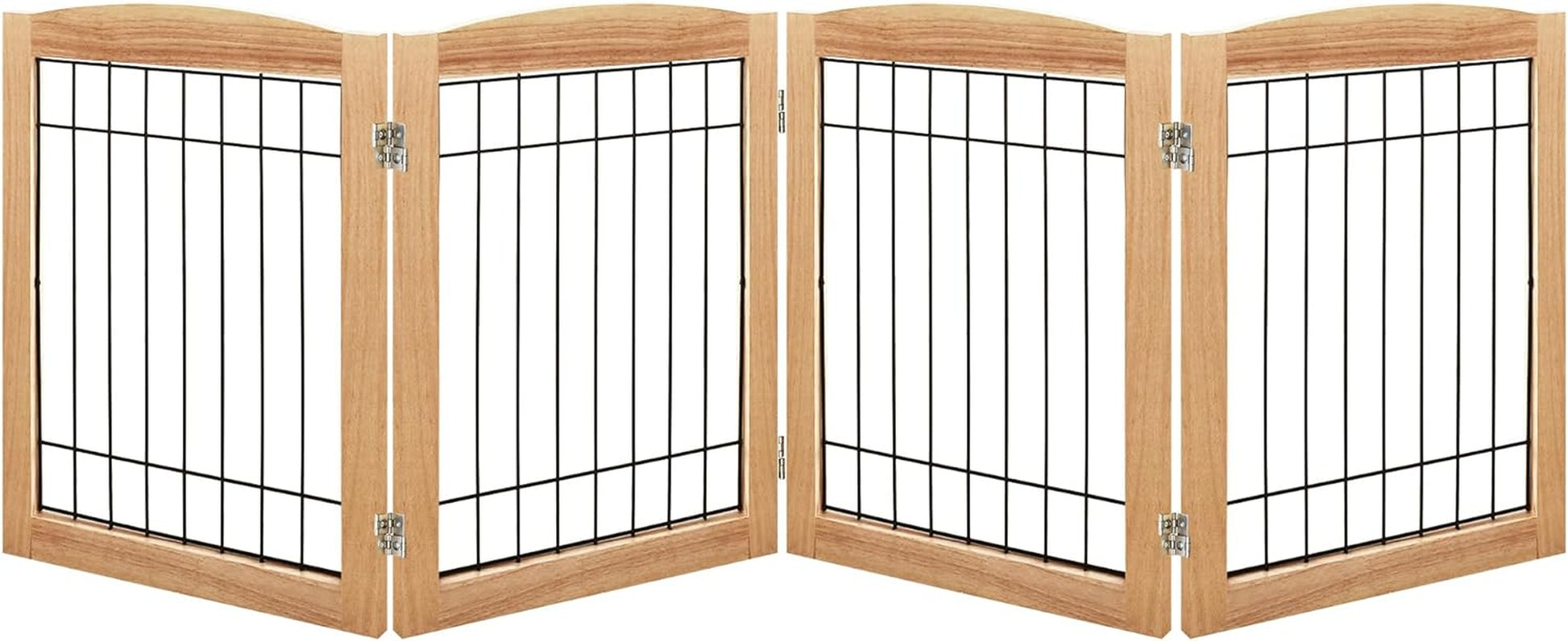 LZRS Sturdy Wood Pet Gate, Freestanding Wire Dog Gate Safety Fence Indoor, Foldable Stair Barrier Pet Exercise for Most Furry Friends, Dog Gate for Stairs, Natural,24" Height-4 Panels