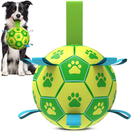 Dog Toys Soccer Ball - Durable Dog Balls with Strap for Medium Small Dogs, Puppy Birthday Gifts, Dog Tug Toy for Tug of War (8 Inch)