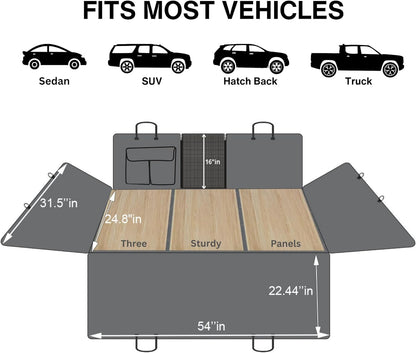 Backseat Extender for Dogs, 100% Waterproof Hard Bottom Dog Car Seat Cover, with Door Covers Seat Extender with Mesh Window and Storage Pockets, Truck SUV Car, Travel Bed