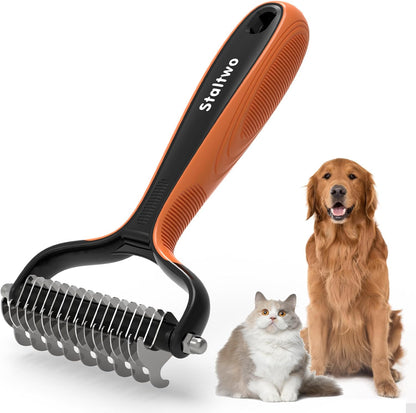 Pet Grooming Supplies - 2-In-1 Professional Undercoat Rake and Pet Brush | Shedding Control for Long-Haired Dogs and Cats, Deshedding Tool, Knot Removal,Grey