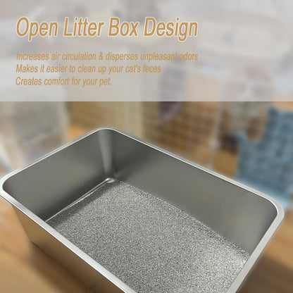 Stainless Steel Litter Box for Kitten, Low Entry Open Metal Litter Pan for Kittens Smooth Surface Durable Litter Pan (17.7" X 13.8" X 3.9") (S-Silver-2PCS)