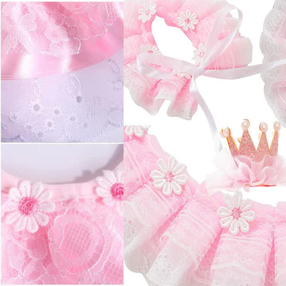 Cat Princess Costumes Pink Cat Crown Hat & Pink Lace Bandana Scarf Set, Puppy Part Hat for Small Dogs & Cat, Pink Outfit for Cats and Small Dogs Birthday Party