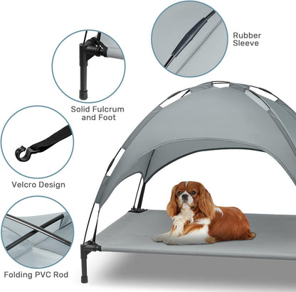 Heeyoo Elevated Dog Bed with Canopy, Outdoor Dog Cot with Removable Canopy Shade Tent, Portable Raised Pet Cot Cooling Bed for Dogs and Cats