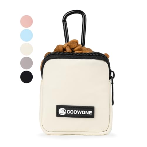 Waterproof Dog Treat Pouch, Dog Training Treat Pouch Built in Poop Bag Dispenser Adjustable Shoulder Bag (BLK) (Beige Small Pouch)