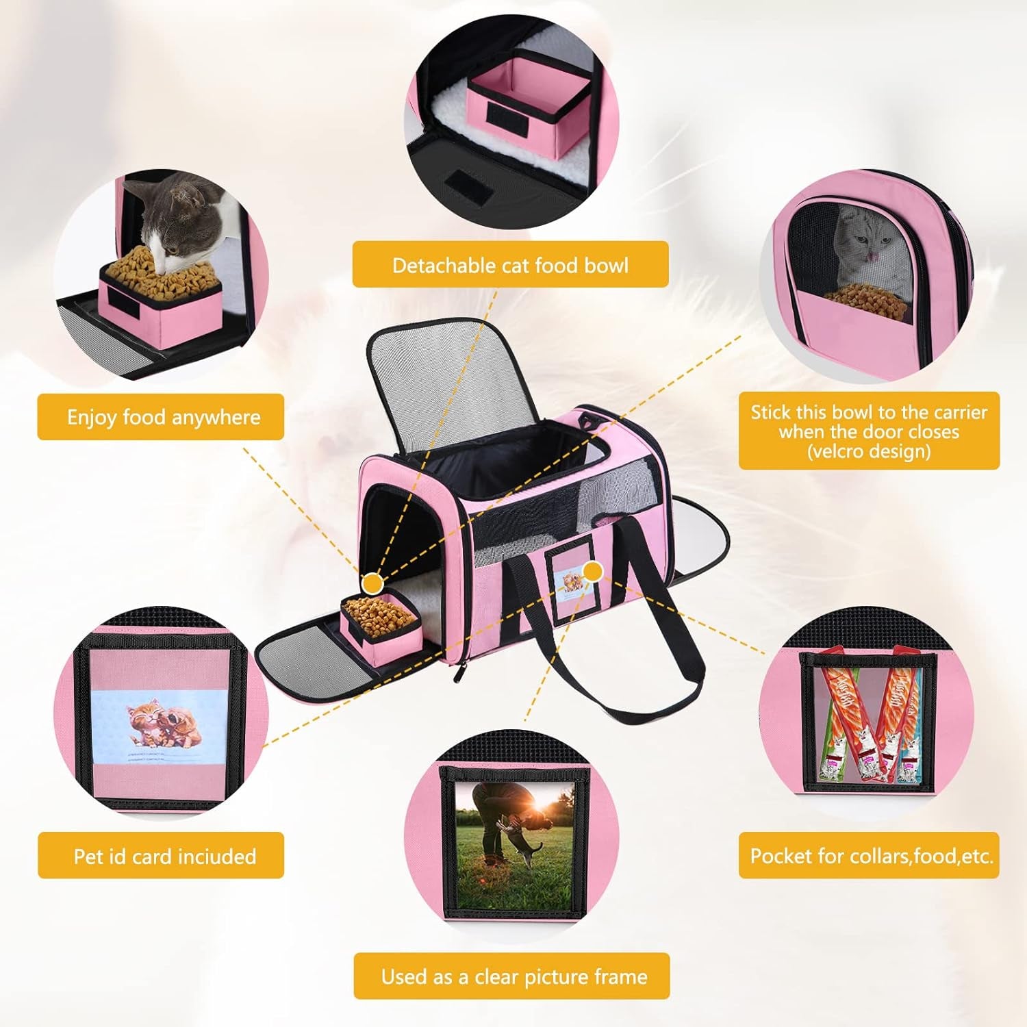 Cat Carrier, Dog Carrier, Pet Carrier Airline Approved for Cat, Small Dogs, Kitten, Cat Carriers for Small Medium Cats under 15Lb, Collapsible Soft Sided TSA Approved Cat Travel Carrier-Purple