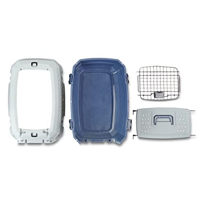 Amazon Basics Sturdy Portable 2-Door Top-Load Hard-Sided Pet Travel Carrier with Secure Ventilation, Handle, Front & Top Entry for Dogs, Cats, 22.8"L x 15"W x 13"H, Gray & Blue