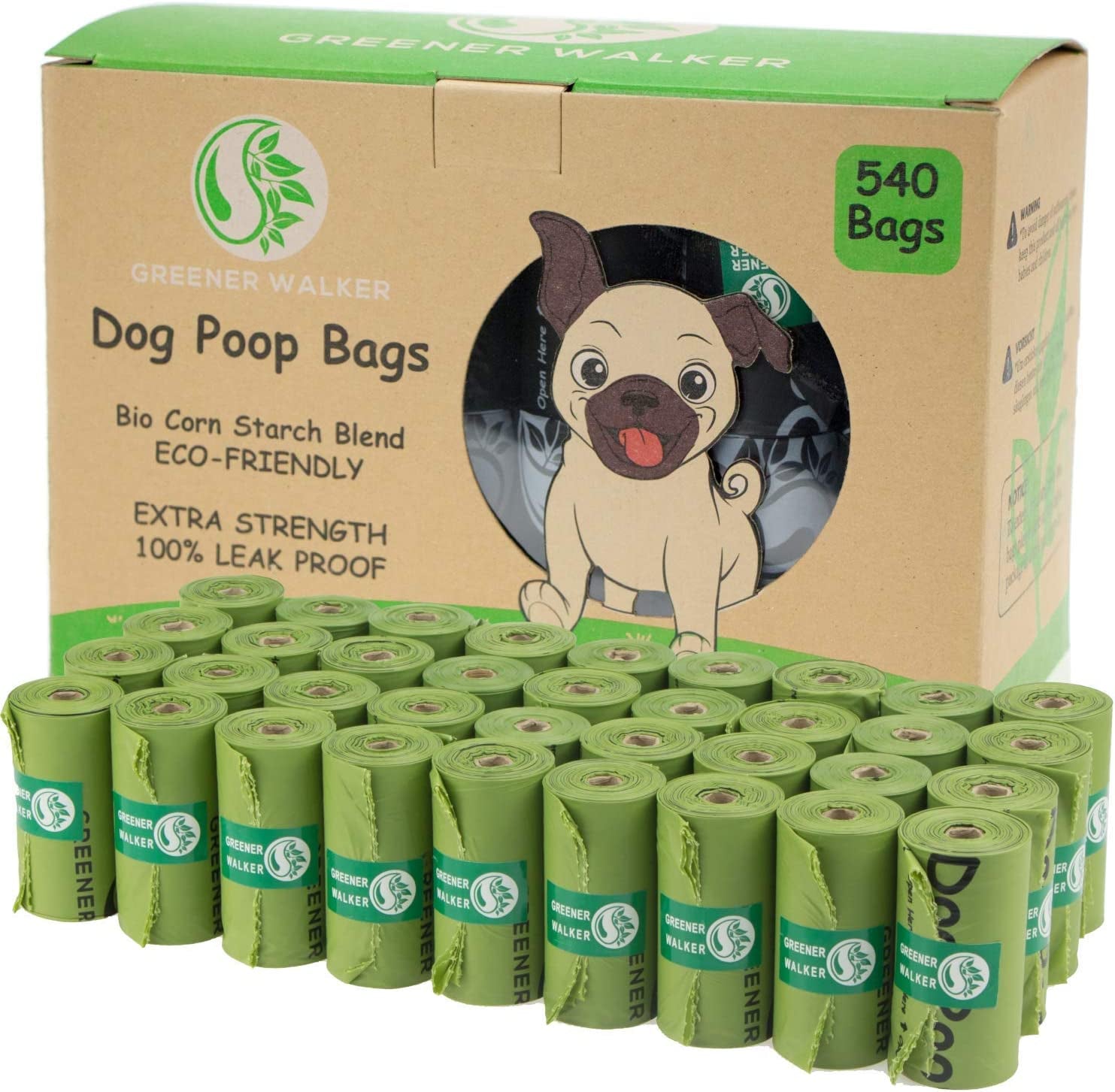 GREENER WALKER Poop Bags for Dog Waste-540 Bags,Extra Thick Strong 100% Leak Proof Dog Waste Bags (Deep Green)