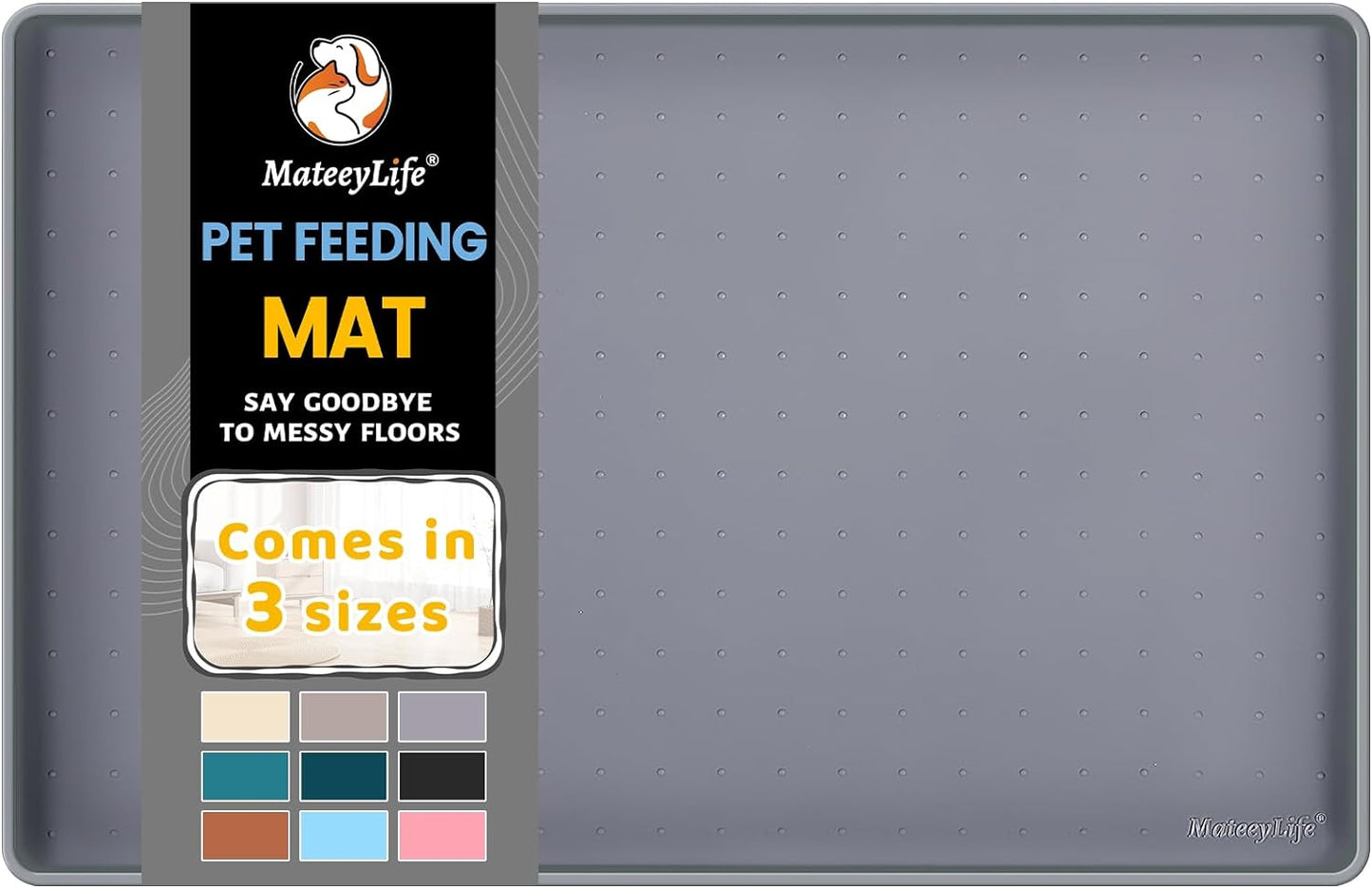 Mateeylife Silicone Mat for Dog Bowls, Waterproof Dog Mat for Food and Water, Raised Edges Pet Food Mats for Floor to Prevent Spills, Anti-Slip Cat Mat for Messy Drinkers to Protect Floors