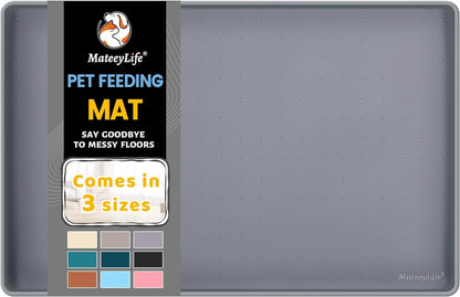 Mateeylife Raised Edges Dog & Cat Food Mat for Floors Waterproof, Anti-Slip Dog Bowl Mats for Food and Water to Prevent Spills, Silicone Pet Feeding Mats for Messy Drinkers to Protect Floors