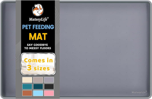 Mateeylife Silicone Mat for Dog Bowls, 24"X16" Waterproof Dog Mat for Food and Water, Raised Edges Pet Food Mats for Floor to Prevent Spills, Anti-Slip Cat Mat for Messy Drinkers to Protect Floors