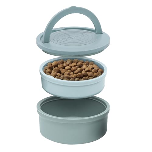 KindTail Dog Travel Bowls - Set of 2 Portable Pet Food & Water Dishes with Lid & Handle