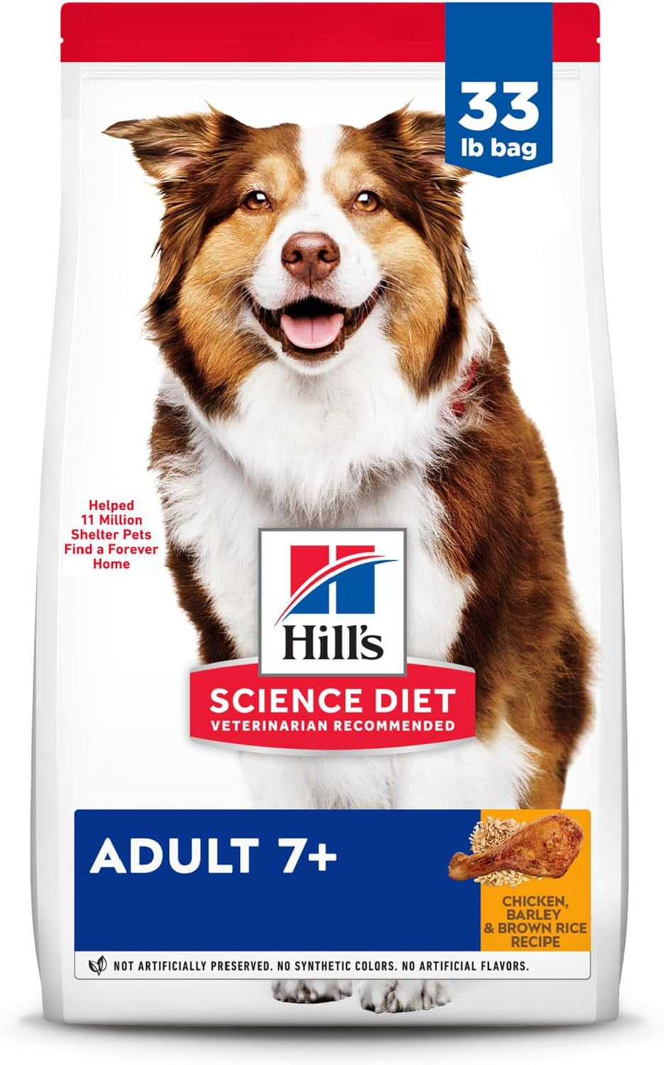 Hill'S Science Diet Adult 7+, Senior Adult 7+ Premium Nutrition, Dry Dog Food, Chicken, Brown Rice, & Barley, 33 Lb Bag