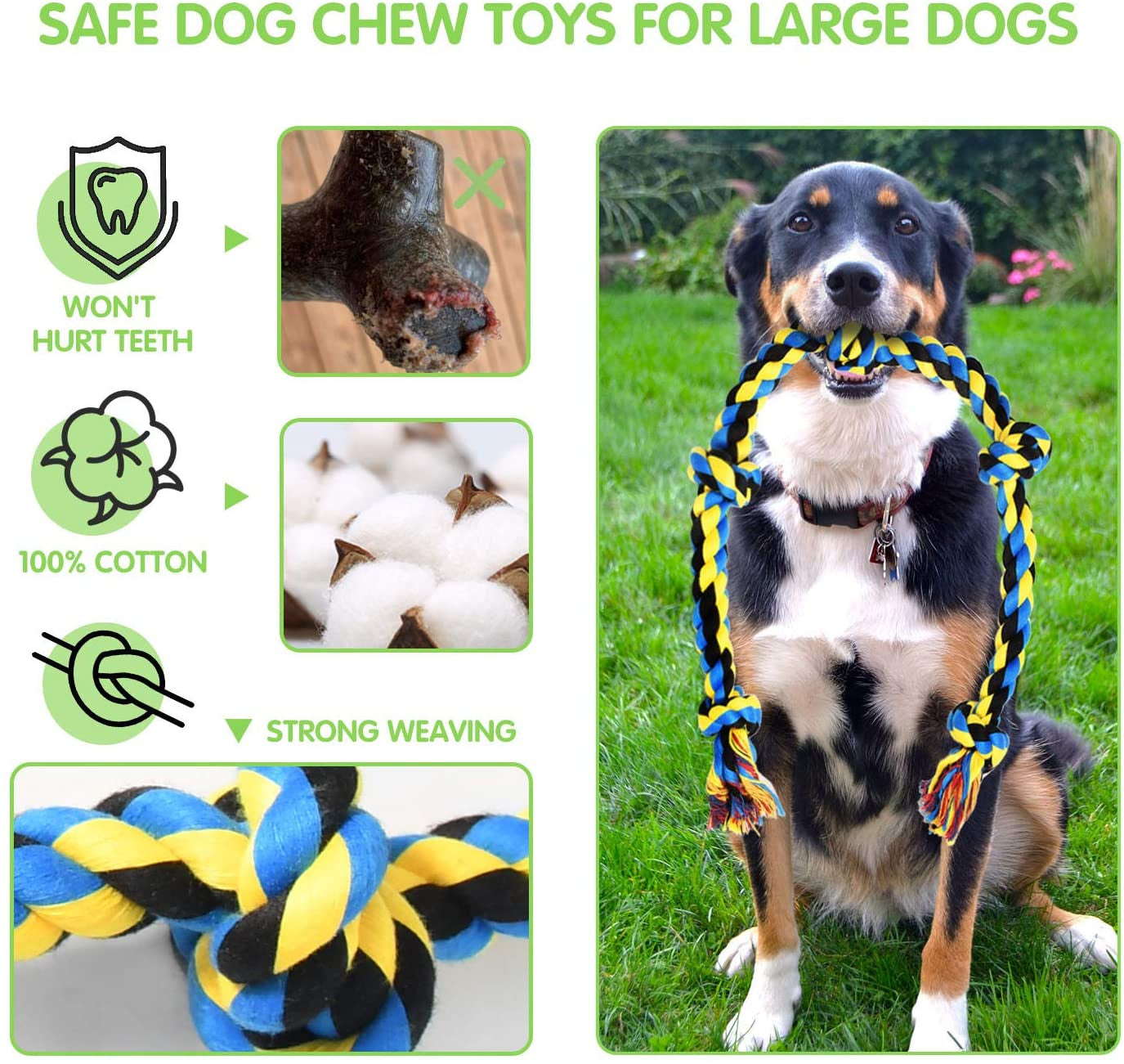 SHARLOVY Dog Toys for Large Dogs and Aggressive Chewers, Extra Large Durable Dog Toy,5-Knot Rope Tug,Heavy Duty Chew Sturdy Cotton Knot Rope Toy for Large Breed Dogs,Indestructible Rope