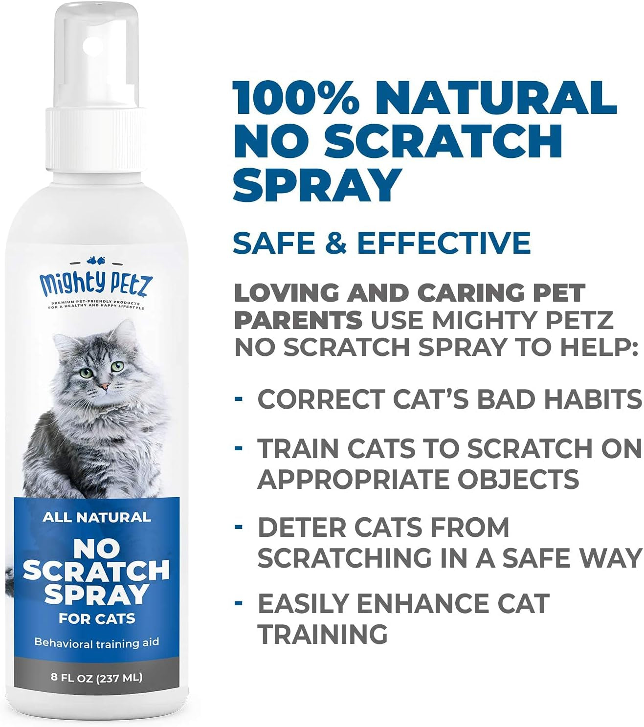 Mighty Petz Cat Deterrent Spray - Cat Indoor Repellent for Furniture, Plants, Couch Protector. Safe, Non-Toxic anti Scratch Spray Made with Natural Ingredients: Vanilla Cinnamon, 8 Oz