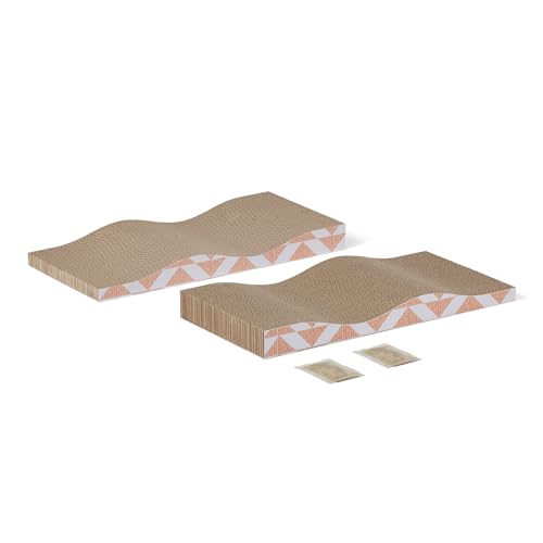 Amazon Basics Cat Scratching Post, Cat Scratch Pad for Indoor Cats with Catnip, Single Layer with Curve, 16.5 x 8.1 x 1.6 in, 2-Pack