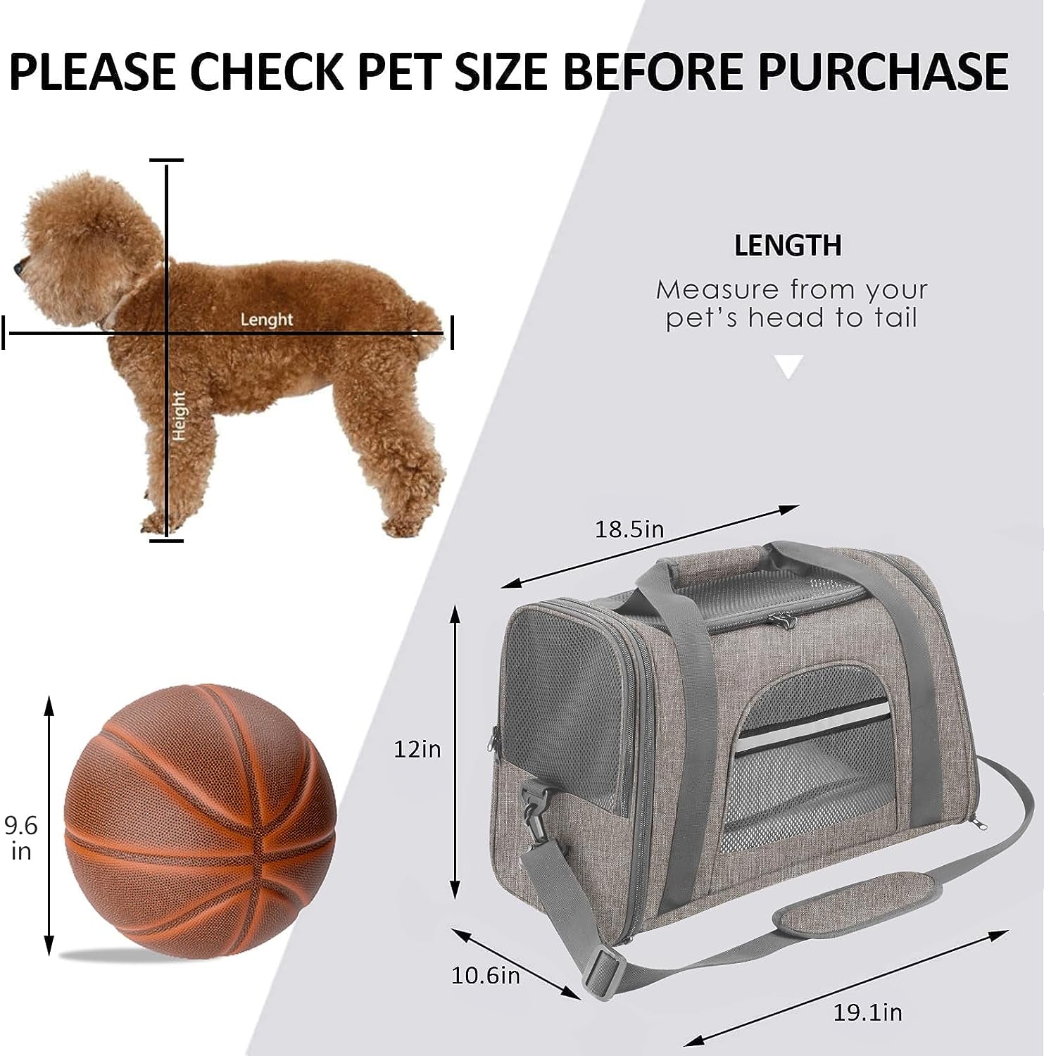 Prodigen Cat Carrier Dog Carriers for Small Dogs Soft Slided Airline Approved Collapsible Pet Travel Carrier, Small (19" W X 12" H X 10.6" D)