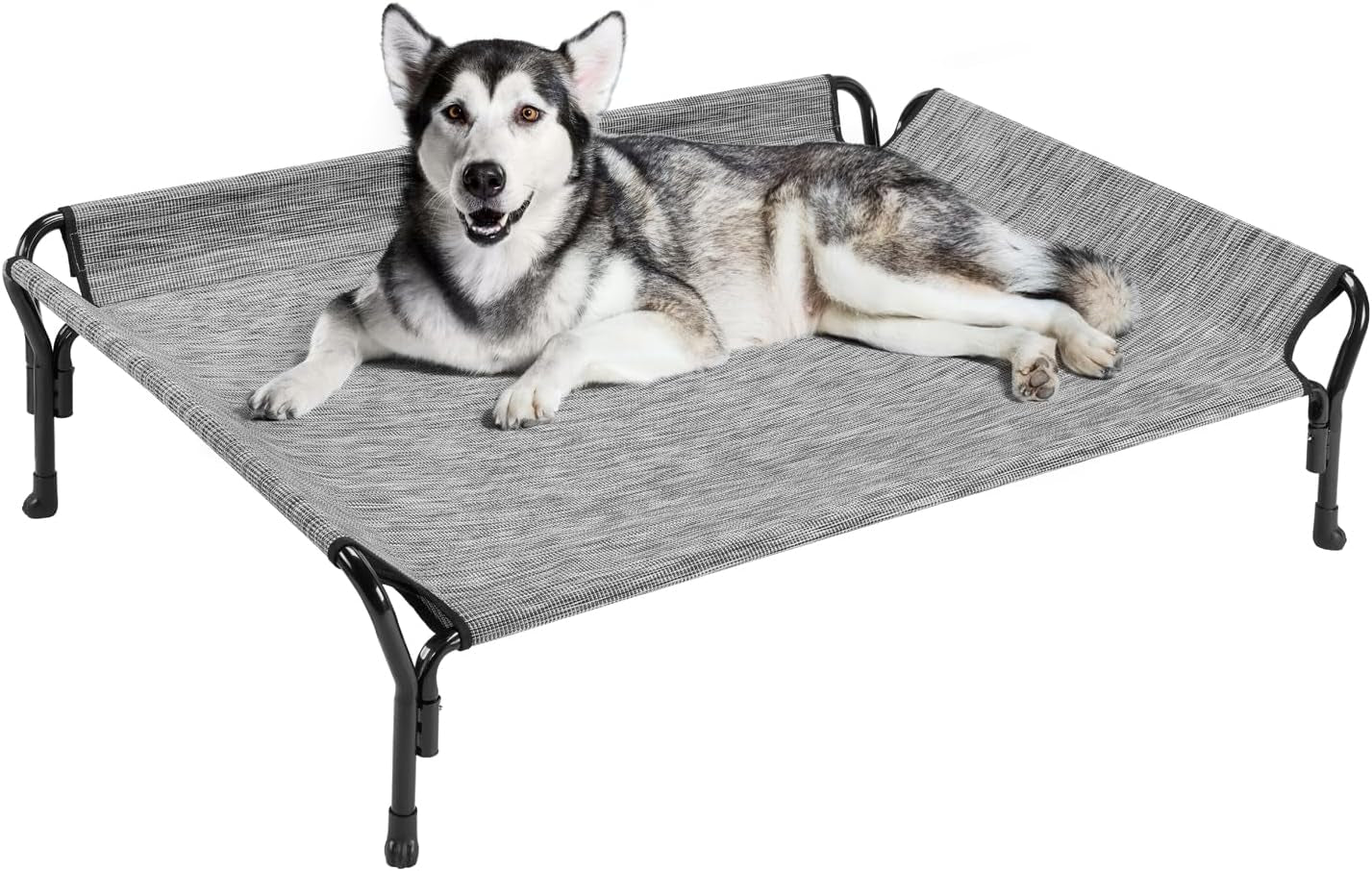 Veehoo Cooling Elevated Dog Bed, Dog Cots for Large Dogs, Raised Dog Bed with Guardrail & Slope Headrest, Durable & Breathable Teslin Mesh, Dog Sofa Bed for Indoor & Outdoor, Large, Black Silver