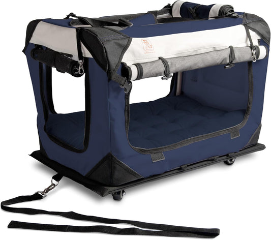 Large Cat Carrier on Wheels & Dog Carrier for 2 Cats or Medium Dog. Rolling, Soft Sided Pet Carrier for Travel. Collapsible, Portable Cat Bag with Soft Bed, Top & Side Loading, Locking Zippers