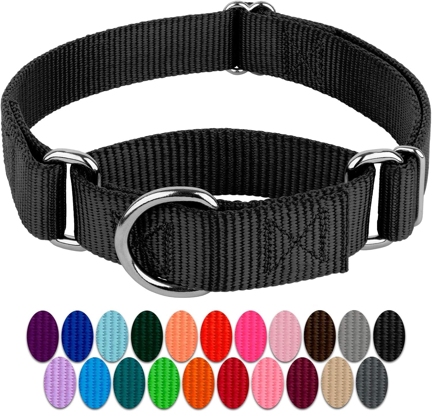Country Brook Petz - Black Martingale Heavy Duty Nylon Dog Collar - 21 Vibrant Color Options (3/8 Inch Width, Mini)