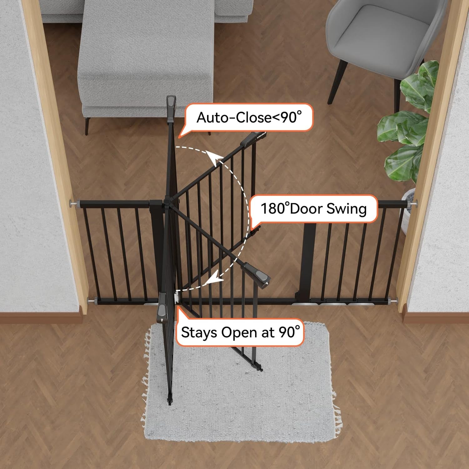 BABELIO 29-55 Inch Extra Wide Baby Gate, Metal Auto Close Dog Gate, Pressure Mounted Pet Gate for Doorways, NO Tools Needed NO Drilling, with Wall Cups, White