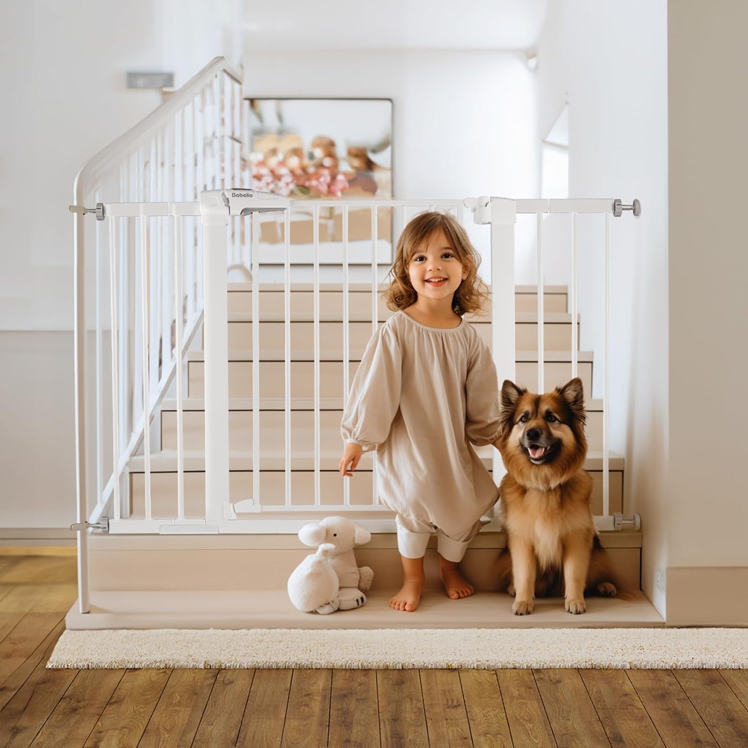 Babelio Metal Baby Gate, 29-48'' Auto Close Easy Install Pet Gate, Extra Wide Walk Thru Child Safety Gate, Pressure Mounted Dog Gate for Doorways & Stairs, with Y Spindle Rods