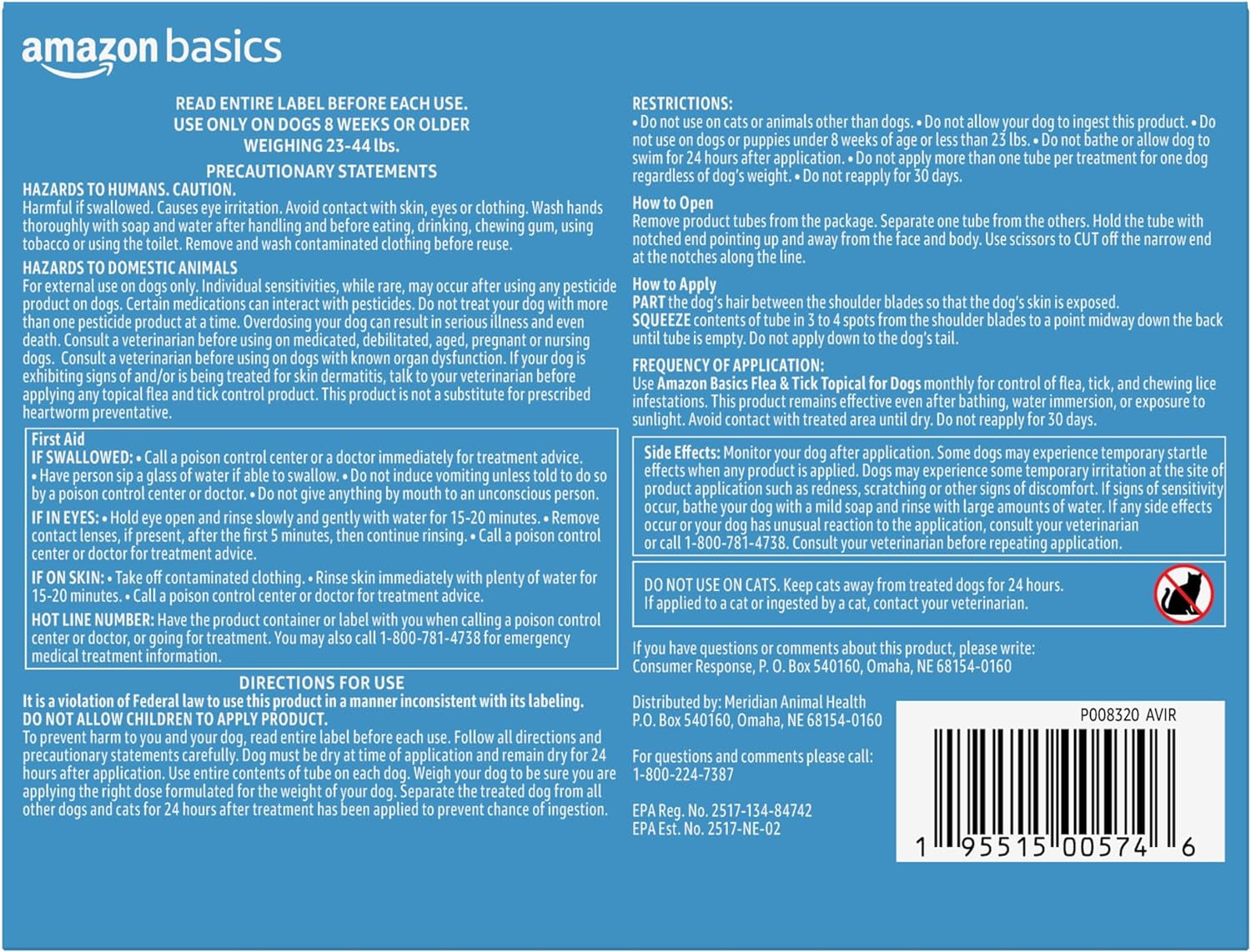 Amazon Basics Flea and Tick Topical Treatment for Medium Dogs (23-44 Pounds), 6 Count (Previously Solimo)