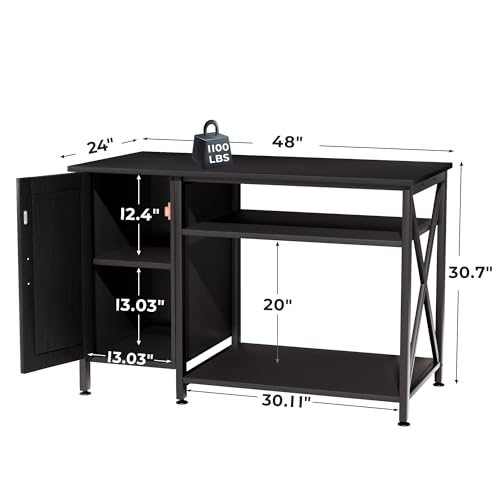 Herture 40-120 Gallon Reptile Tank Stand with Power Outlet, Terrarium Stand with Storage Cabinet, 48" X 24" Tabletop, Reptile Terrarium,Turtle Tank Black PG08XYB