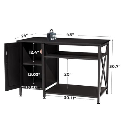 Herture 40-120 Gallon Reptile Tank Stand with Power Outlet, Terrarium Stand with Storage Cabinet, 48" X 24" Tabletop, Reptile Terrarium,Turtle Tank Black PG08XYB