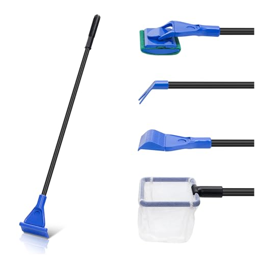 Novique 5 in 1 Fish Tank Cleaner Kit Aquarium Cleaning Tools with 19 Inch Anti-Slip Handle Fish Tank Cleaner with Algae Scraper and Fish Net
