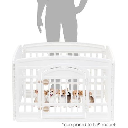IRIS USA Dog Playpen 24" 4-Panel Dog Playpen with Door, 35 x 35 x 24, Puppy Playpen, Dog Play Pen Indoors, Pet Fence, Puppies/Small Dogs, White