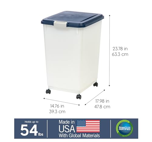 IRIS USA Dog Food Storage Container, Up to 54 lbs, Navy, Made in USA