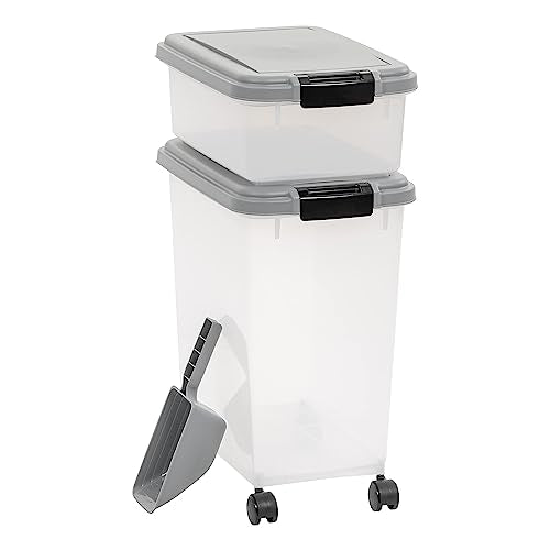 Amazon Basics 3-Piece Airtight Pet Food Storage Container Combo with Scoop, BPA Free, Removable Wheels, 33 QT + 12 QT