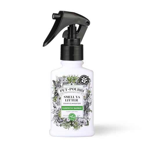 Pet-Pourri Smell Ya Litter Cat Litter Deodorizer Spray, Purrfectly Bamboo 3.4 Fl Oz, Up to 170 Uses, Pet Odor Remover with Essential Oils for Air, Carpet, Urine, Vet Recommended, Bergamot Bamboo Scent